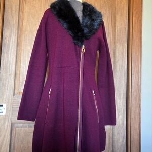 Belldini Boucle Zipper Cardigan with faux fur collar Medium